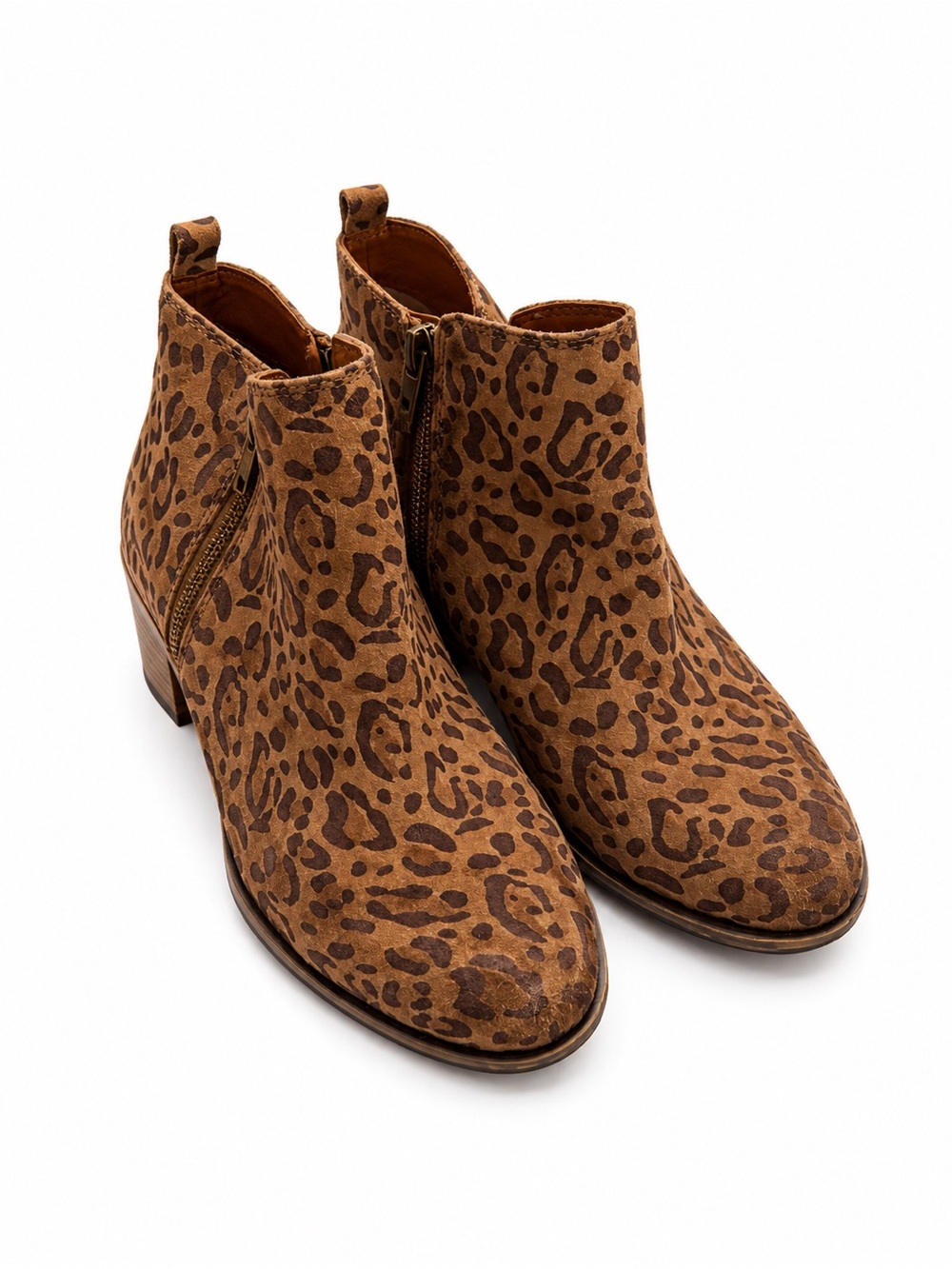 Lucky Brand Leopard Print Suede Ankle Booties - Tan/Brown